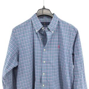 Ralph‎ Lauren Custom Fit Plaid Pink/Blue LS Button Down Shirt Pre-Owned Mens XL